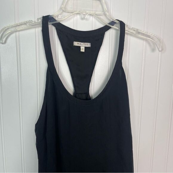WALTER Tank Top Size 2 Black 100% Silk Chiffon Trim Racerback - Picture 4 of 6